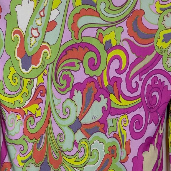 ETRO Milano Made in Italy Size 44 Pink Paisley Print Pullover Split Neck Blouse - Picture 5 of 7